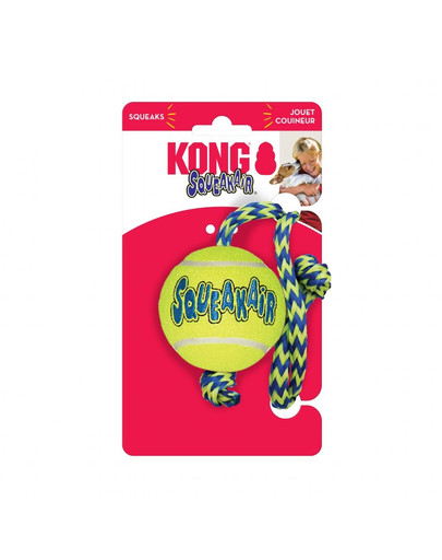 KONG SqueakAir Ball with rope M Míč tenisový s lankem