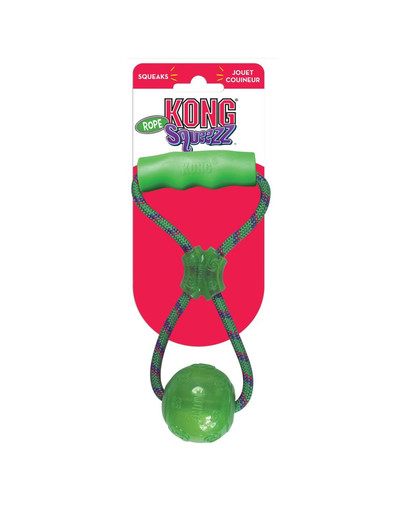 KONG Squeezz Ball with Rope M Míč pro psy s rukojetí