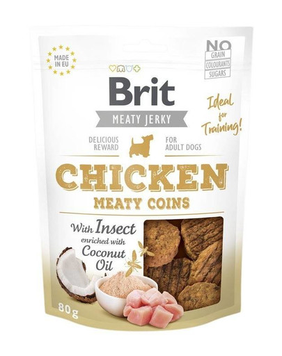 BRIT Jerky Chicken with Insect Meaty Coins 80g pamlsky pro psy