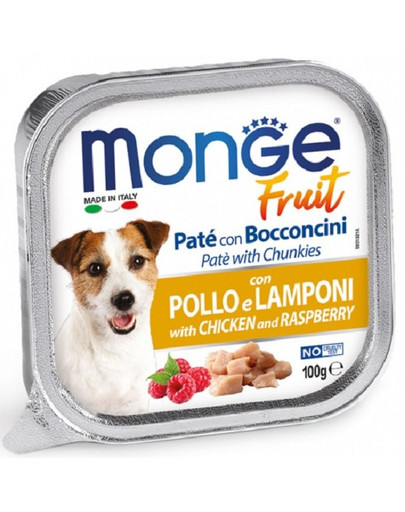 MONGE Fruit Dog Paštika Kuře a maliny 100g