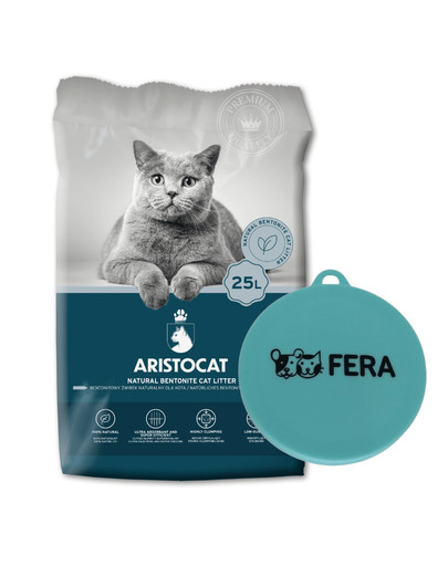 ARISTOCAT Bentonite Plus bentonitové stelivo přírodní 25 l + FERA Víčko na konzervy 6,5 - 8,5 cm silikonové