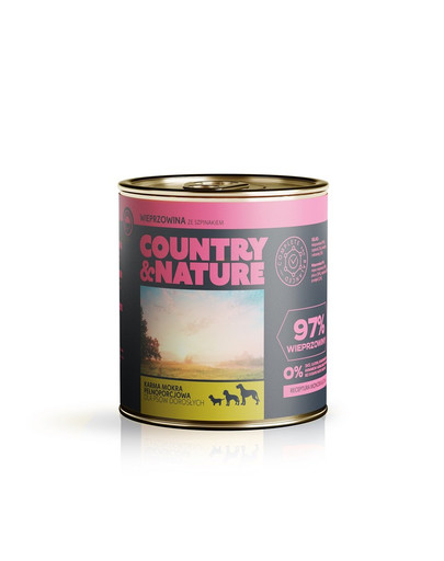 COUNTRY&NATURE Vepřové se špenátem 850g bezobilná konzerva pro psy