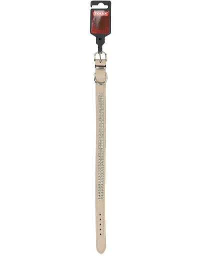 ZOLUX Kožený obojek s kamínky 2 řadý 40 cm - béžový
