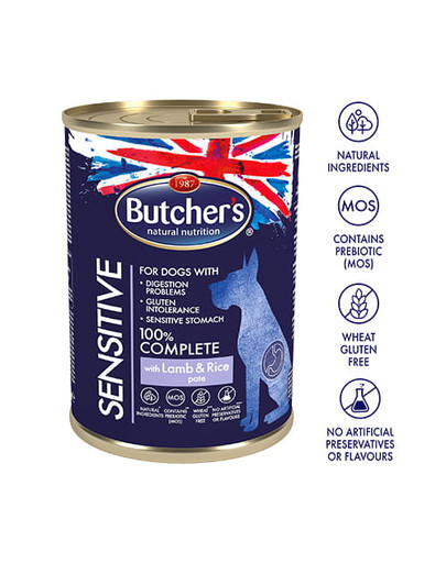 BUTCHER'S Blue Sensitive s s jehněčím a rýží - plechovka 390g
