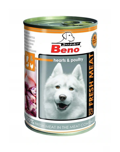 BENEK Super BENO Meat  Drůbeží srdce 400g konzerva pro dospělé psy
