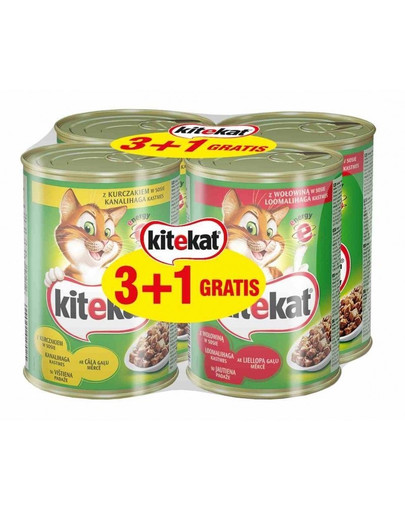 KITEKAT kuřecí/hovězí 4 x 0.4 kg 3 + 1 gratis