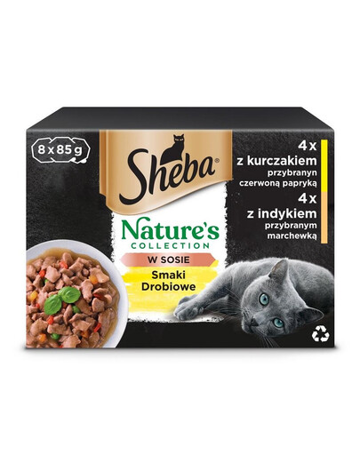 SHEBA Nature's Collection Drůbeží příchutě v omáčce 8x85g kuře s paprikou a krůtí maso s mrkví