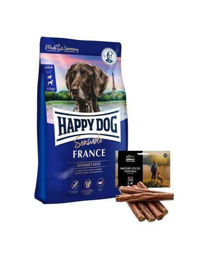 HAPPY DOG Supreme France 12,5 kg + přírodní kachní klobásky 7ks