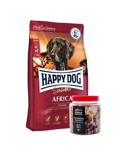 HAPPY DOG Supreme africa 12.5 kg + Tréninkové pamlsky s pštrosím masem a vanilkou