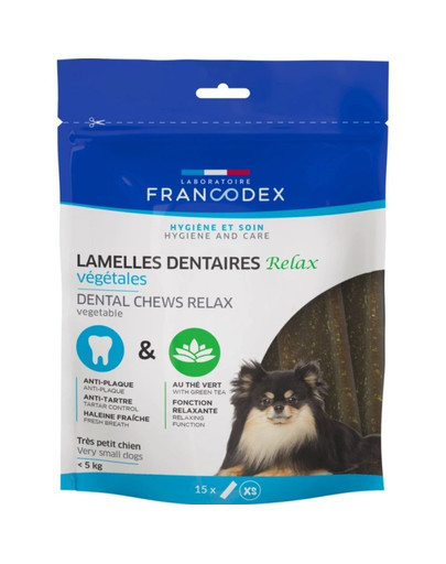 FRANCODEX RELAX mini žvýkací proužky pro odstranění zubního kamene a zápachu 114 g/ 15 proužků