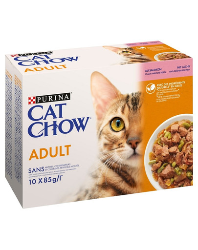 PURINA CAT CHOW Adult Multipack Losos a zelené fazolky v želé 10x85 g