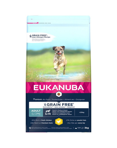 EUKANUBA Grain Free Chicken for Small & Medium Breed Adult 3 kg