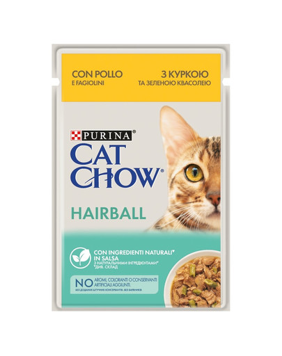PURINA CAT CHOW Hairball control Kuře a zelené fazolky v omáčce 26 x 85 g
