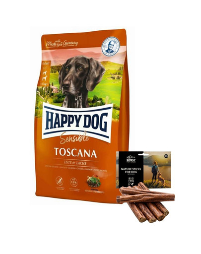 HAPPY DOG Supreme toscana 12.5 kg + SIMPLY FROM NATURE Přírodní kachní tyčinky 7 ks