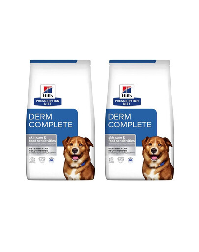 HILL'S Prescription Diet Canine Derm Complete 2 x 12 kg krmivo pro posílení kůže psů