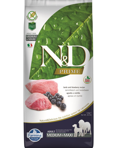 N&D Prime Dog Adult M/L Lamb & Blueberry 12 kg