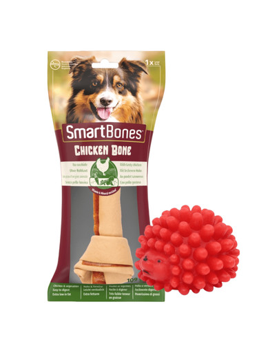 SmartBones Chicken Bones L 1ks. kost pro velké psy + Ježek hračka pro psa 6,5 ​​cm červená ZDARMA