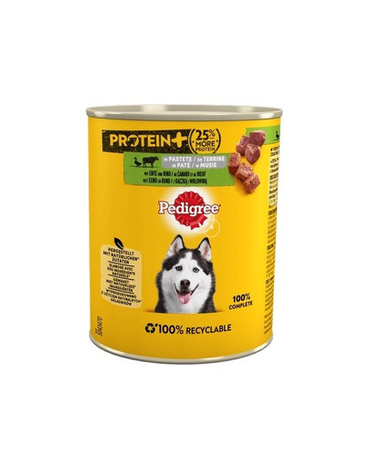 PEDIGREE Protein+ Adult 800g - kompletní vlhké krmivo pro dospělé psy, s kachní a hovězí pěnou