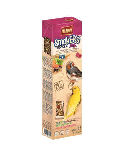 VITAPOL Smakers Long Mix 3v1 pro kanárka naše semena / lesní ovoce / mrkev