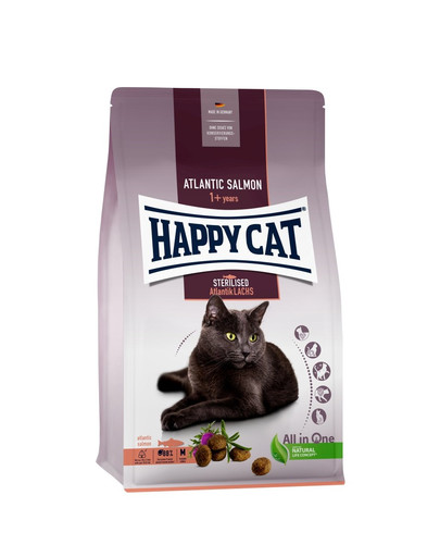 HAPPY CAT Sterilised Atlantik-Lachs 10 kg granule pro kastrované kočky