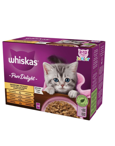 WHISKAS Pure Delight Junior Drůbeží lívance s kuřecím, krůtím, drůbežím a kachním masem v želé 12x85g