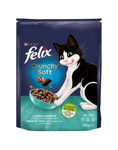 FELIX Crunchy & Soft s tuňákem, lososem a zeleninou 950g