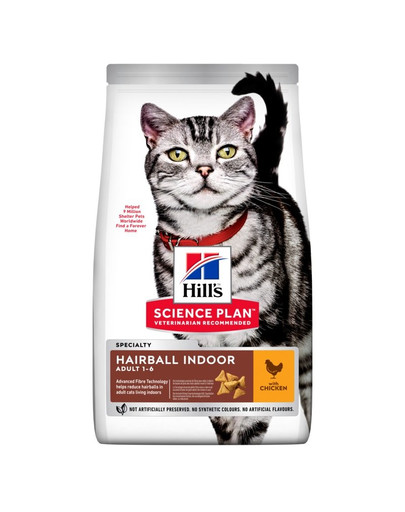 HILL'S Science Plan Hairball Indoor krmivo pro dospělé kočky s kuřetem 10 kg