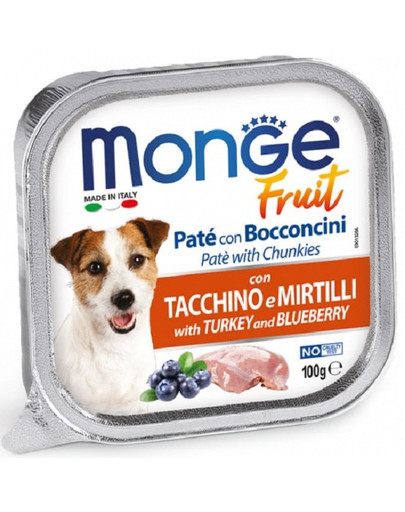 MONGE Fruit Dog Paštika Krůta a borůvky 100g