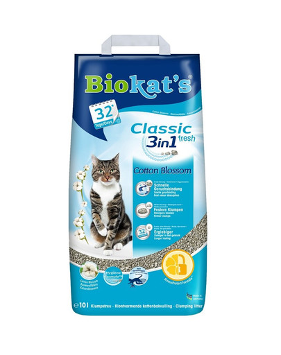 BIOKAT'S Classic 3v1 Fresh cotton blossom 10 l bentonitové stelivo vůně bavlny