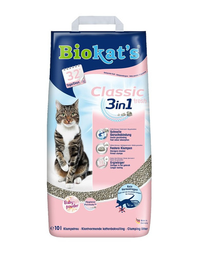 BIOKAT'S Classic Fresh 3 v 1 10L bentonitové stelivo s vůní dětského pudru