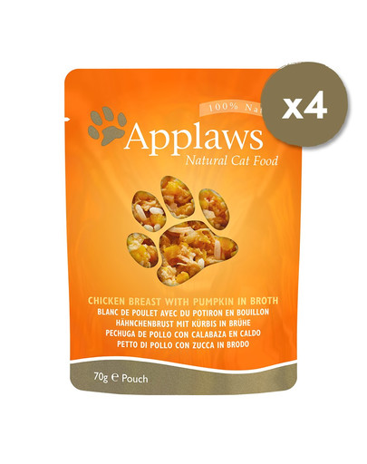 APPLAWS Cat Pouch 12 x 70 g mokré krmivo pro kočky s kuřecím masem a dýní