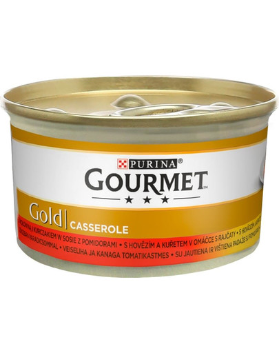 GOURMET Gold hovězí a kuřecí v rajčatové omáčce 85 g