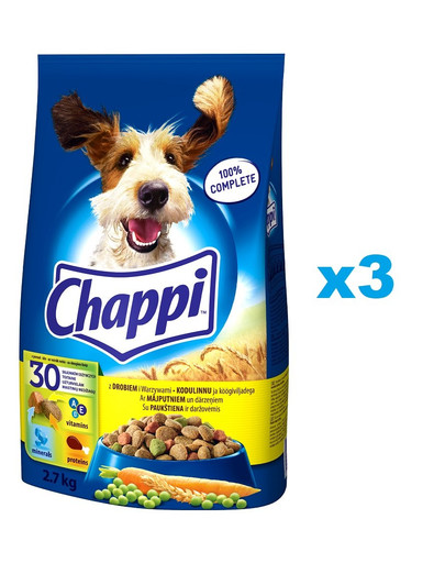CHAPPI Granule s drůbežím masem 3x2,7 kg pro dospělé psy