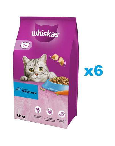 WHISKAS Adult 6x1,9 kg suché krmivo pro dospělé kočky s lahodným tuňákem