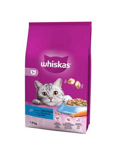 WHISKAS Adult 1,9 kg suché kompletní krmivo pro dospělé kočky s lahodným tuňákem