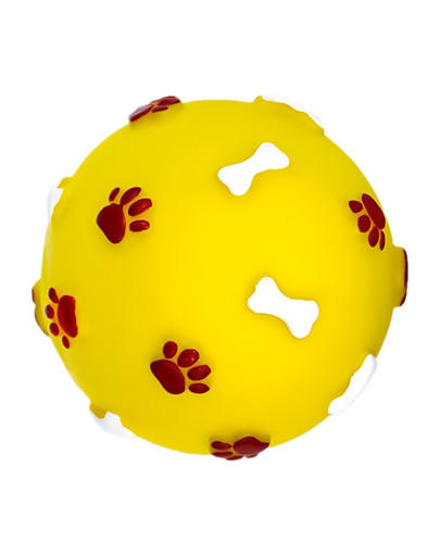 PET NOVA DOG LIFE STYLE Míč se vzorem chodidel a kostí 7,5 cm žlutý