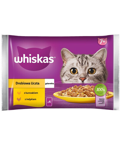 WHISKAS Senior 85g sáček Poultry Feast mokré krmivo v želé pro starší kočky s: kuřecím masem, krůtím masem