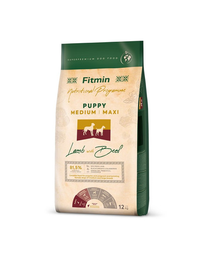 FITMIN Dog Nutritional Programme Medium Maxi Puppy Lamb&Beef 12 kg pro štěňata středních a velkých plemen