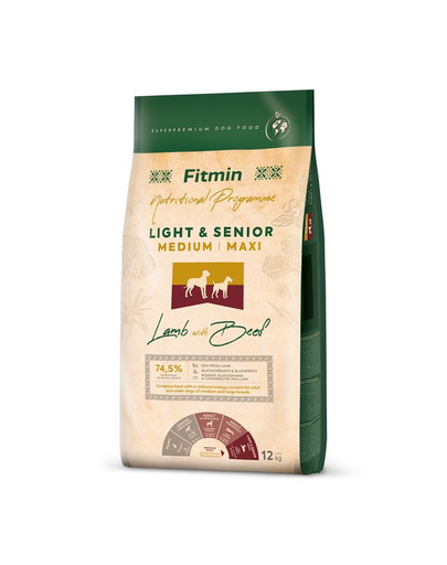 FITMIN Dog Nutritional Programme Medium Maxi Light Senior Lamb&Beef 12 kg pro starší psy středních a velkých plemen