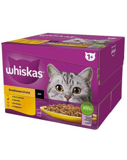 WHISKAS Adult Drůbeží hody v omáčce 48x85 g kousků s kuřecím, kachním, drůbežím a krůtím masem pro dospělé kočky
