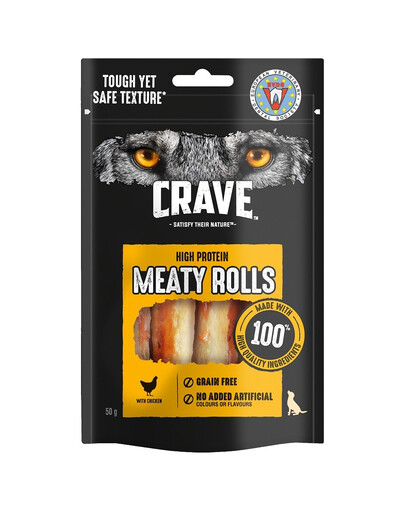 Levně CRAVE Meaty Rolls Kuřecí 8x50g proteinový pamlsek bez obilovin pro dospělé psy
