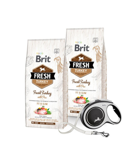BRIT Fresh Turkey & Pea Light Fit & Slim 2 x 12 kg + FLEXI New Comfort L Tape 8 m ZDARMA
