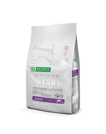 NATURES PROTECTION SUPERIOR CARE White Dogs Grain Free Salmon Junior All Breeds 10 kg s lososem pro štěňata s bílou srstí