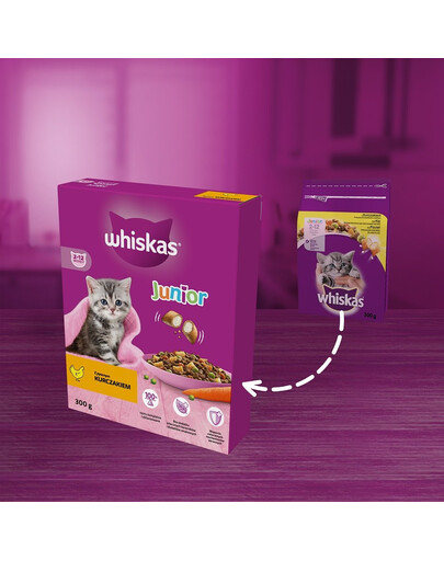 WHISKAS Junior 300 g suché kompletní krmivo s lahodným kuřecím masem pro koťata