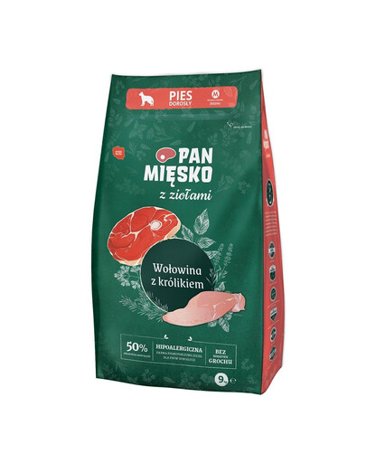 PAN MIĘSKO  pro střední plemena M 9 kg s bylinkami, hovězím masem a králíkem