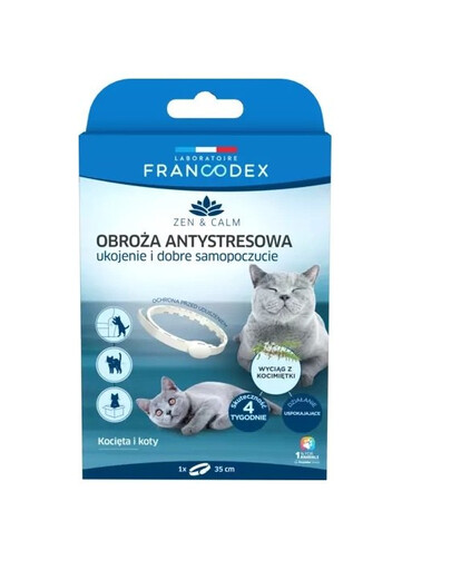 FRANCODEX Antistresový obojek s kočičí mätou pro kočky a koťata 35 cm