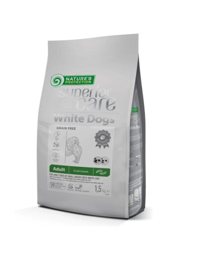 NATURES PROTECTION SUPERIOR CARE White Dogs Grain Free Insect Adult Small Breeds 1,5 kg s hmyzem pro dospělé malé psy s bílou srstí