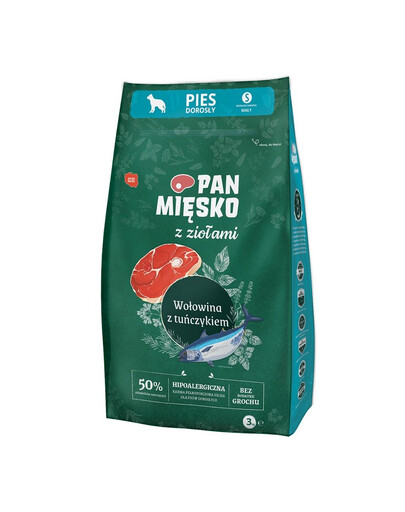 PAN MIĘSKO pro malá plemena 3kg s bylinkami, hovězím masem a tuňákem