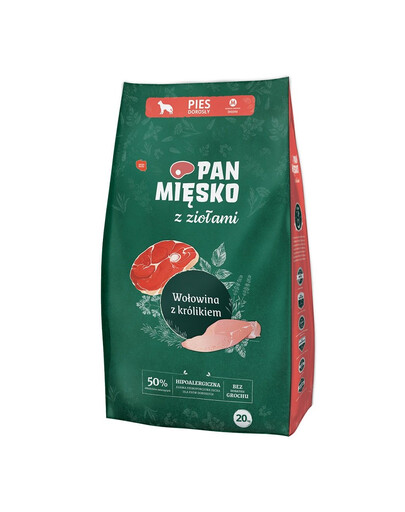 PAN MIĘSKO pro střední plemena M 20 kg s bylinkami, hovězím masem a králíkem