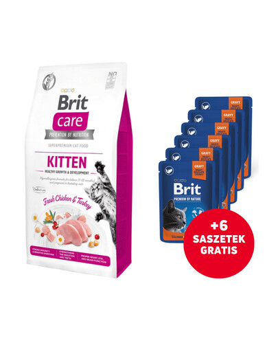 BRIT Care Cat GF Kitten Healthy Growth&Development 2 kg  + BRIT PREMIUM Pouch Salmon Sterilized 6x100g  ZDARMA